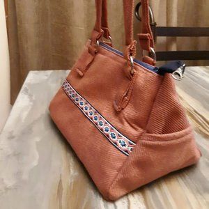 Modern Western Sarape Ribbon trim Double Handle Purse Shoulder bag Satchel Pink